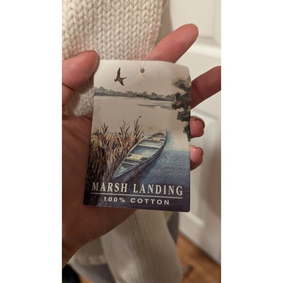 Marsh Landing Cream Cotton Knit Cardigan Sweater 2000 Logo Size M - Picture 3 of 8